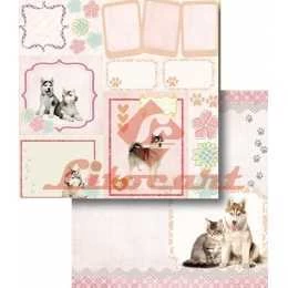 Folha para Scrapbook Dupla Face - LSCD421 - Cachorro e Gato