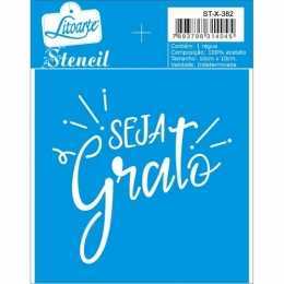 Stencil de Acetato Litoarte 10x10cm - STX382 - Frase: Seja Grato