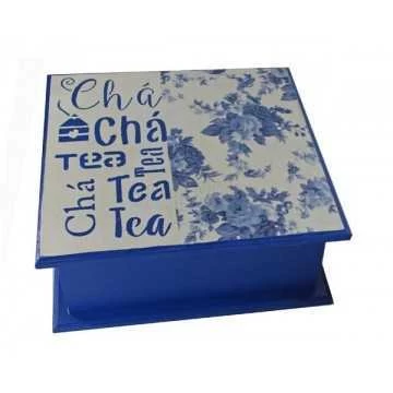 Caixa de Chá 4 Divisões - Azul