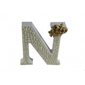 Letra N em MDF com Pérolas