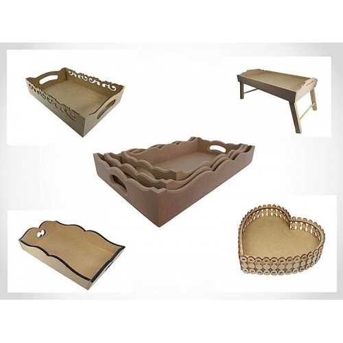 Bandeja em MDF, Prato Giratório e Sousplat em MDF cru com corte liso ou corte à laser.